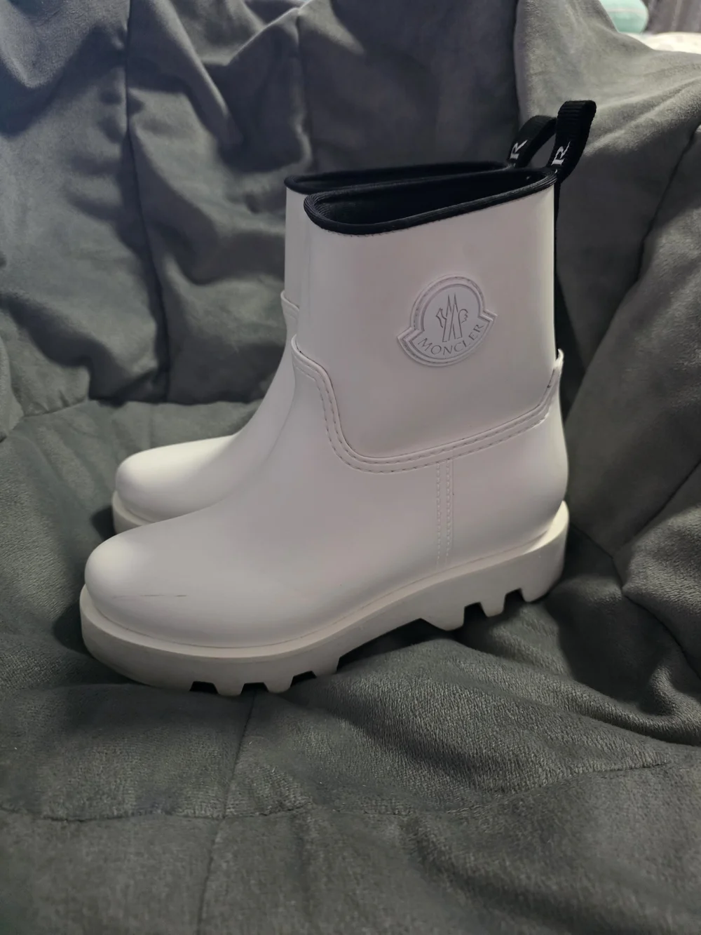 Moncler Kids White Logo-Back Ankle Boots